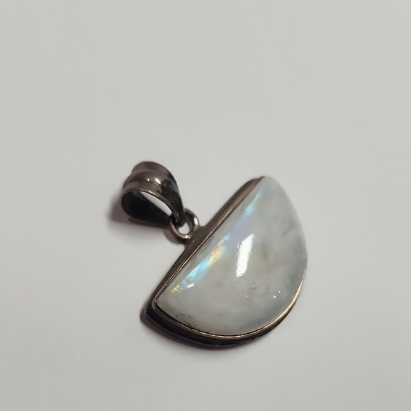 Sterling Silver Rainbow Moonstone/White Labradorite Half-Moon Pendant 925
